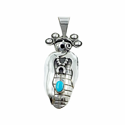 Image of Native American Pendants - Navajo Large Corn Maiden Sleeping Beauty Turquoise Pendant - Alex Sanchez - Native American