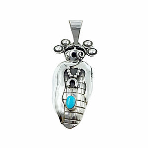 Native American Pendants - Navajo Large Corn Maiden Sleeping Beauty Turquoise Pendant - Alex Sanchez - Native American