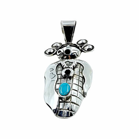 Image of Native American Pendants - Navajo Large Corn Maiden Sleeping Beauty Turquoise Sterling Silver Pendant - Alex Sanchez - Native American