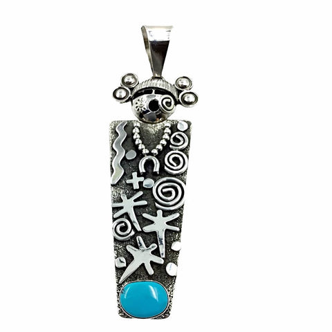 Image of Native American Pendants - Navajo Large Kachina Petroglyphs Sleeping Beauty Turquoise Pendant - Alex Sanchez - Native American