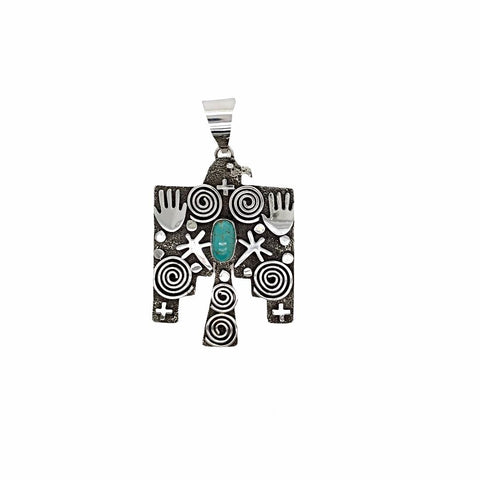 Image of Native American Pendants - Navajo Large Thunderbird Petroglyphs Royston Turquoise Pendant - Alex Sanchez - Native American