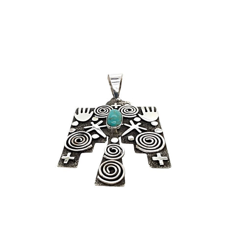 Image of Native American Pendants - Navajo Large Thunderbird Petroglyphs Royston Turquoise Pendant - Alex Sanchez - Native American