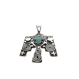 Native American Pendants - Navajo Large Thunderbird Petroglyphs Royston Turquoise Pendant - Alex Sanchez - Native American