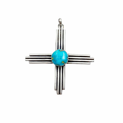 Image of Native American Pendants - Navajo Large Zia Sonoran Gold Turquoise Sterling Silver Pendant - Native American