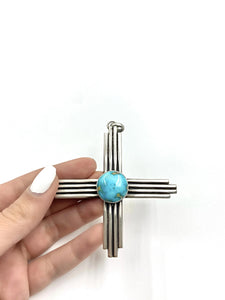 Native American Pendants - Navajo Large Zia Sonoran Gold Turquoise Sterling Silver Pendant - Native American