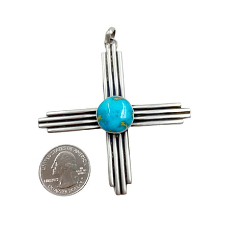 Image of Native American Pendants - Navajo Large Zia Sonoran Gold Turquoise Sterling Silver Pendant - Native American