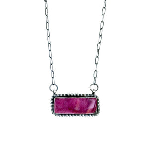 Native American Pendants - Navajo Purple Spiny Oyster Sterling Silver Bar Necklace - Native American