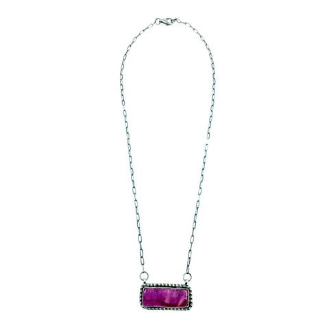 Image of Native American Pendants - Navajo Purple Spiny Oyster Sterling Silver Bar Necklace - Native American