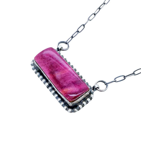 Image of Native American Pendants - Navajo Purple Spiny Oyster Sterling Silver Bar Necklace - Native American