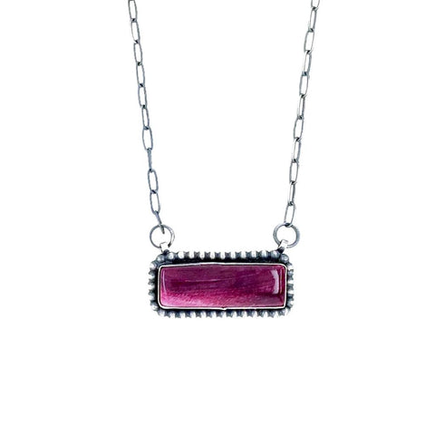 Image of Native American Pendants - Navajo Purple Spiny Oyster Sterling Silver Narrow Bar Necklace - Native American