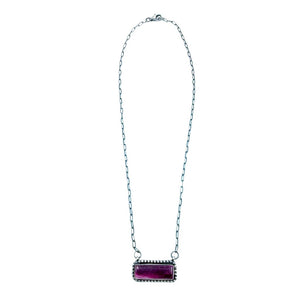 Native American Pendants - Navajo Purple Spiny Oyster Sterling Silver Narrow Bar Necklace - Native American