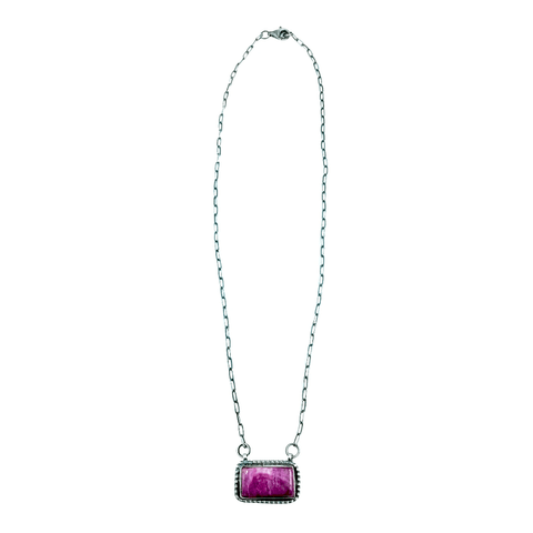 Image of Native American Pendants - Navajo Purple Spiny Oyster Sterling Silver Wide Bar Necklace - Native American