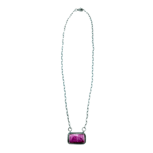 Native American Pendants - Navajo Purple Spiny Oyster Sterling Silver Wide Bar Necklace - Native American