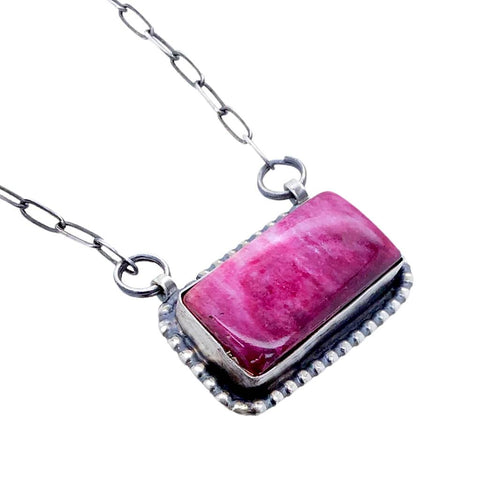 Image of Native American Pendants - Navajo Purple Spiny Oyster Sterling Silver Wide Bar Necklace - Native American