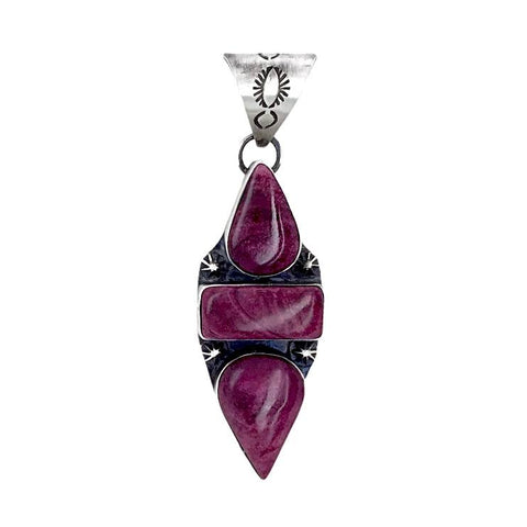 Image of Native American Pendants - Navajo Purple Spiny Oyster Triple Stone Sterling Silver Pendant - Richard Begay - Native American