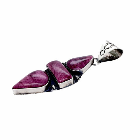 Image of Native American Pendants - Navajo Purple Spiny Oyster Triple Stone Sterling Silver Pendant - Richard Begay - Native American