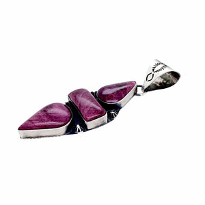 Native American Pendants - Navajo Purple Spiny Oyster Triple Stone Sterling Silver Pendant - Richard Begay - Native American