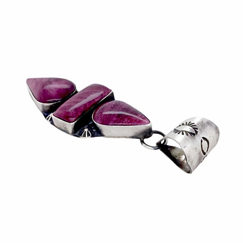 Image of Native American Pendants - Navajo Purple Spiny Oyster Triple Stone Sterling Silver Pendant - Richard Begay - Native American