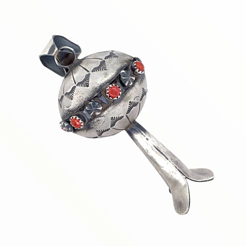 Image of Native American Pendants - Navajo Red Coral Blossom Sterling Silver Pendant  - L. Yazzie - Native American