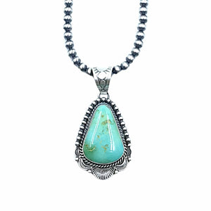 Native American Pendants - Navajo Royston Turquoise Teardrop Pendant & Navajo Pearls Necklace  - Mary Ann Spencer - Native American