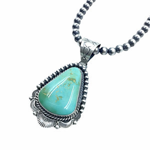 Native American Pendants - Navajo Royston Turquoise Teardrop Pendant & Navajo Pearls Necklace  - Mary Ann Spencer - Native American
