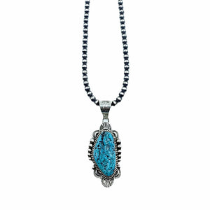 Native American Pendants - Navajo Sleeping Beauty Rough Turquoise Pendant & Navajo Pearls Necklace  - Mary Ann Spencer - Native American