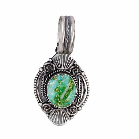 Image of Native American Pendants - Navajo Sonoran Gold Turquoise Sterling Silver & Coil Wire Design Pendant- Mike Calladitto - Native American