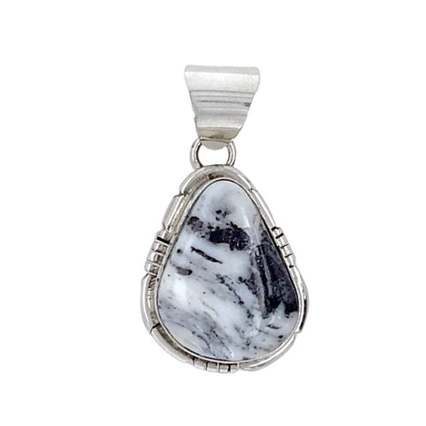 Image of Native American Pendants - Navajo Teardrop White Buffalo Sterling Silver Pendant - Samson Edsitty - Native American