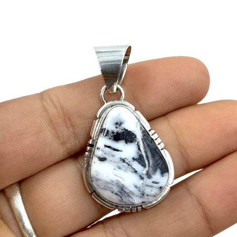 Image of Native American Pendants - Navajo Teardrop White Buffalo Sterling Silver Pendant - Samson Edsitty - Native American