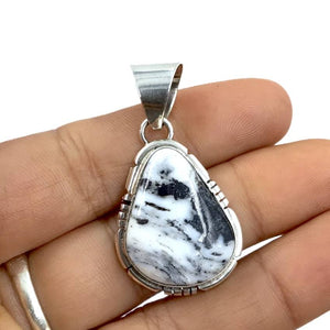 Native American Pendants - Navajo Teardrop White Buffalo Sterling Silver Pendant - Samson Edsitty - Native American