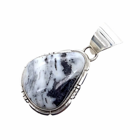 Image of Native American Pendants - Navajo Teardrop White Buffalo Sterling Silver Pendant - Samson Edsitty - Native American