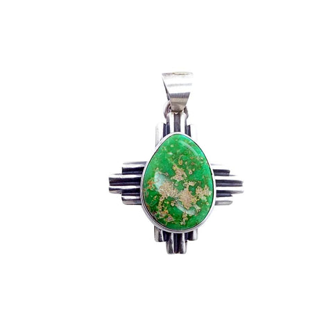 Image of Native American Pendants - Navajo Zia Green Sonoran Gold Turquoise Pendant - Native American