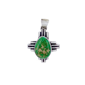 Native American Pendants - Navajo Zia Green Sonoran Gold Turquoise Pendant - Native American