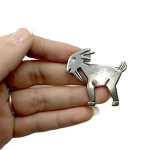 Native American Pendants - Old Pawn Billy Goat Sterling Silver Pin Brooch - Native American