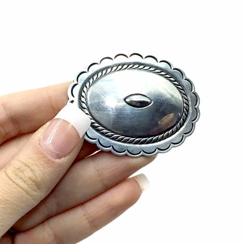 Image of Native American Pendants - Old Pawn Concho Sterling Silver Pin Brooch - Native American