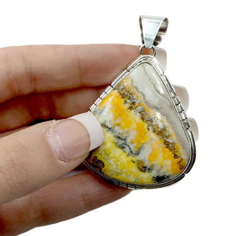 Image of Native American Pendants - Sold Navajo Bumblebee Jasper Stone Teardrop P.endant - Samson Edsitty - Native American