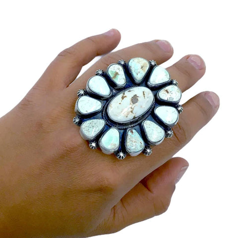 Image of Native American Ring - Amazing Large Navajo Dry Creek Turquoise Cluster Stamped Beads Ring - Bobby Johnson - Native American