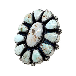 Native American Ring - Amazing Large Navajo Dry Creek Turquoise Cluster Stamped Beads Ring - Bobby Johnson - Native American