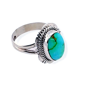 Native American Ring - Bright Oval Royston Turquoise Ring With Cutaway Design - Navajo