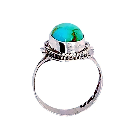 Image of Native American Ring - Bright Oval Royston Turquoise Ring With Cutaway Design - Navajo
