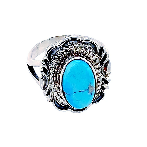 Image of Native American Ring - Kingman Turquoise Ring With Twisted Silver Details
