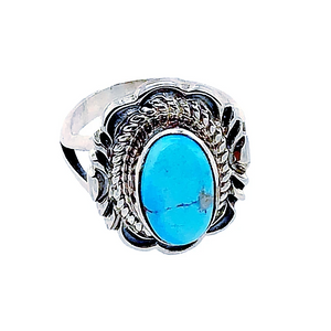 Native American Ring - Kingman Turquoise Ring With Twisted Silver Details