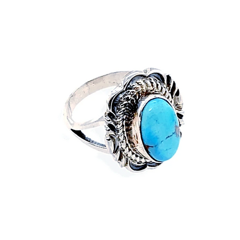 Image of Native American Ring - Kingman Turquoise Ring With Twisted Silver Details