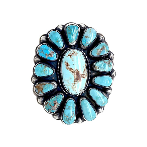 Image of Native American Ring - Large Gorgeous Navajo Dry Creek Turquoise Cluster Ring - Bobby Johnson - Native American