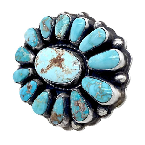 Image of Native American Ring - Large Gorgeous Navajo Dry Creek Turquoise Cluster Ring - Bobby Johnson - Native American