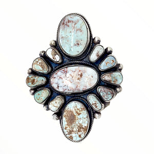 Native American Ring - Large Navajo Dry Creek Turquoise Wide Cluster Ring - Native American