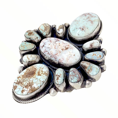 Image of Native American Ring - Large Navajo Dry Creek Turquoise Wide Cluster Ring - Native American