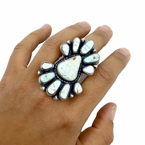 Image of Native American Ring - Large Stunning Navajo Dry Creek Turquoise Long Cluster Ring - Bobby Johnson - Native American