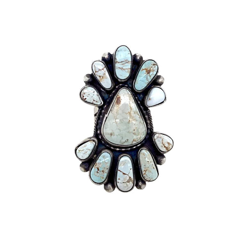 Image of Native American Ring - Large Stunning Navajo Dry Creek Turquoise Long Cluster Ring - Bobby Johnson - Native American