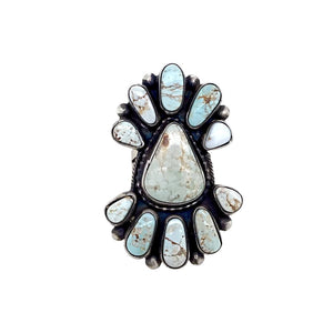 Native American Ring - Large Stunning Navajo Dry Creek Turquoise Long Cluster Ring - Bobby Johnson - Native American